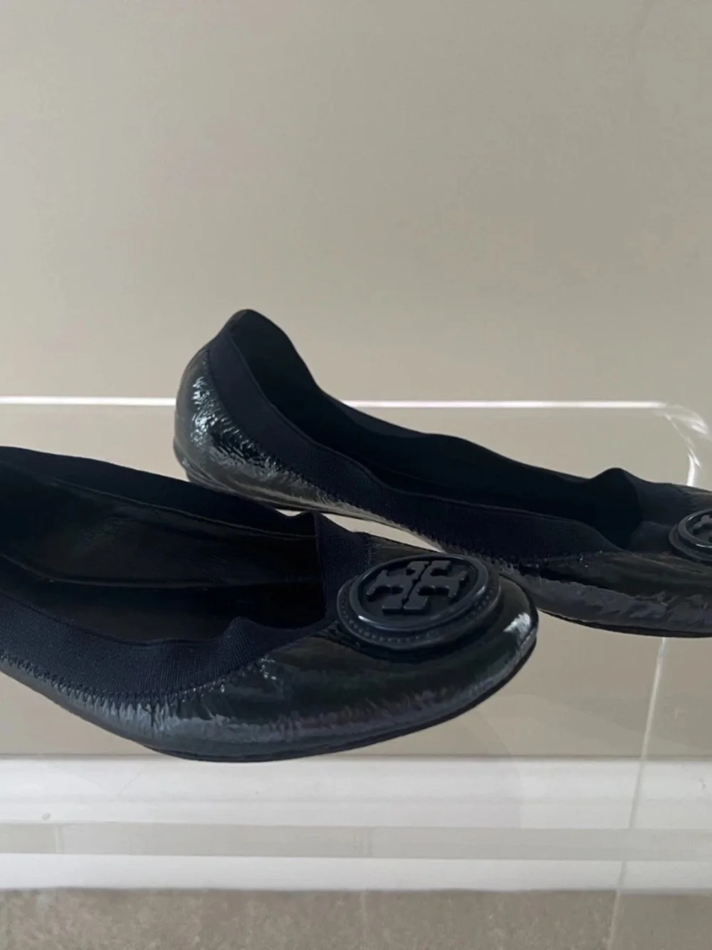 Tory Burch Caroline Ballet Flats Shoes Womens Size 8.5 Black Patent Leather